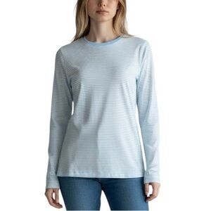 Lands’ End Supima Cotton Long Sleeve Bermuda Blue Microstripe T-Shirt NWT L